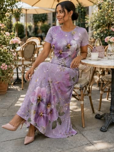 Image of SUZONANA Plus Size Dresses for Women Summer Casual Maxi Dress Short Sleeve Loose Vacation Dress