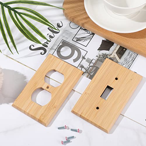 Wesiti 4 Pieces Wood Switch Plate Covers Single Toggle Wood Wallplate With 6 Pieces Screws Duplex Wall Plates For Light Switches Decorative Wood Outlet Covers Wooden Electrical Decor For Kitchen #TOP6