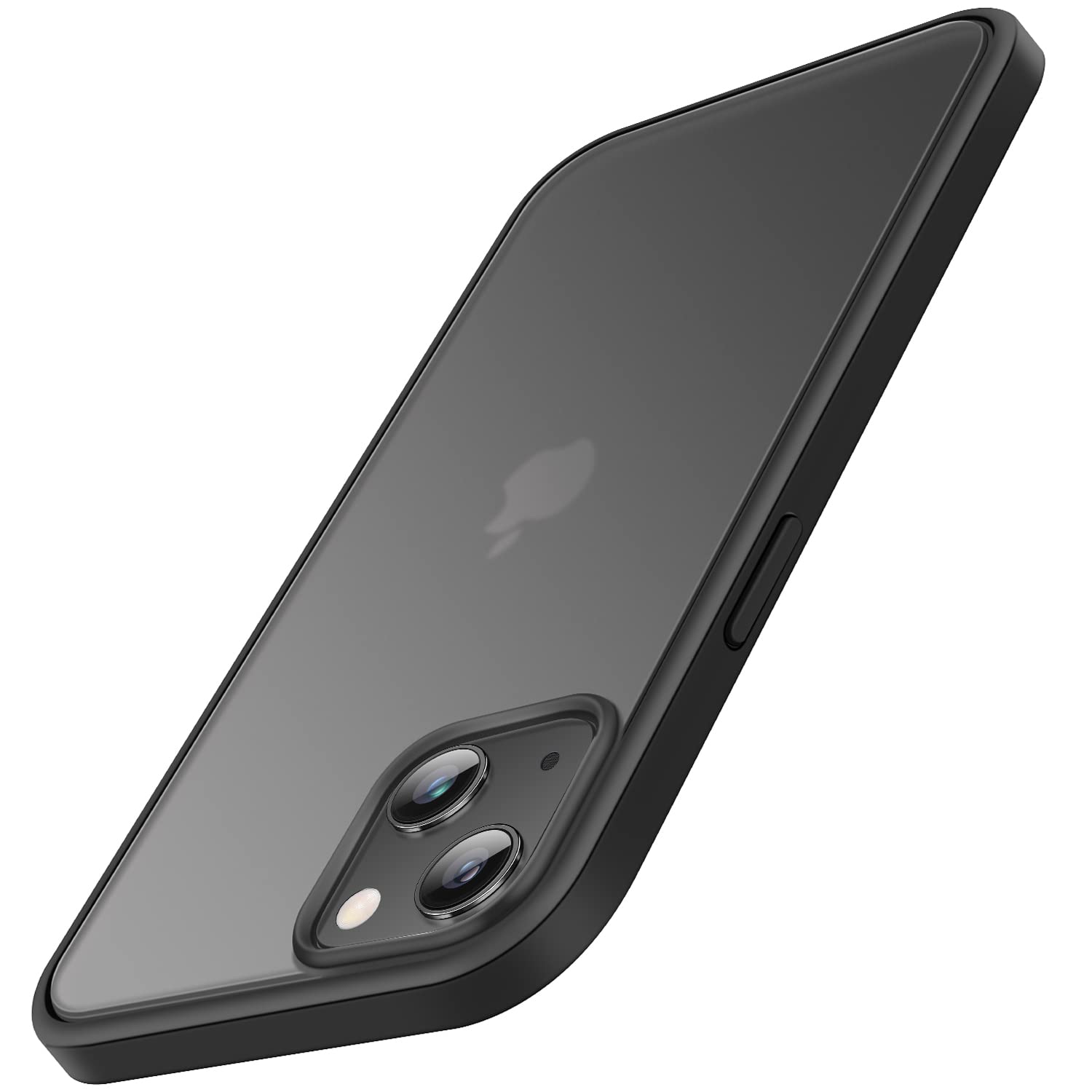 TENDLIN Compatible with iPhone 14 Plus Case Translucent Matte Hard Back with Soft Silicone Bumper Comfortable Case (Black)