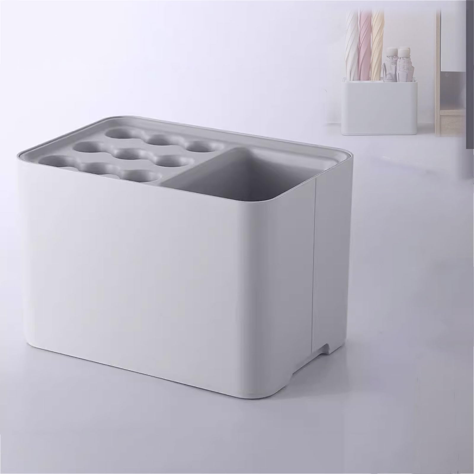 WQPMNYG Rectangular Umbrella Stand for 15 Parasols Removable TrayPlastic Stylish Grey Perfect for Entrances & Offices