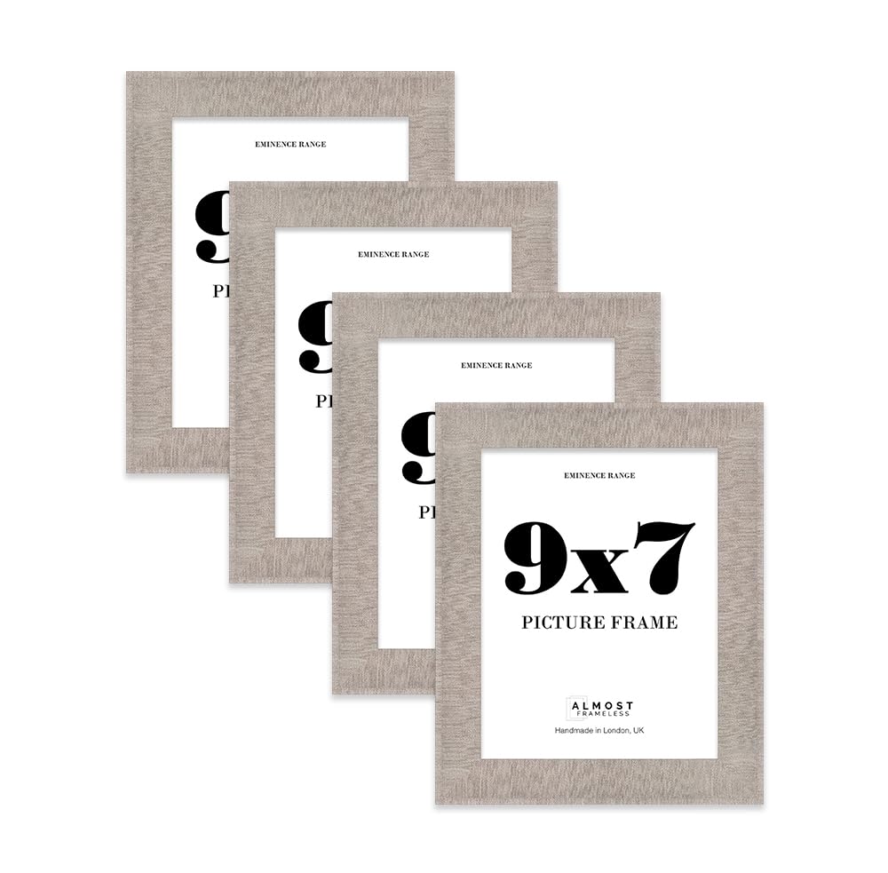 9x7" Grey Picture Frame - Rustic Wood Industrial Effect Photo Frame for Wall Display, Ideal for Posters, Prints & Home Décor, Wall Hooks and Kickstand, 32mm Edge - 4 Pack