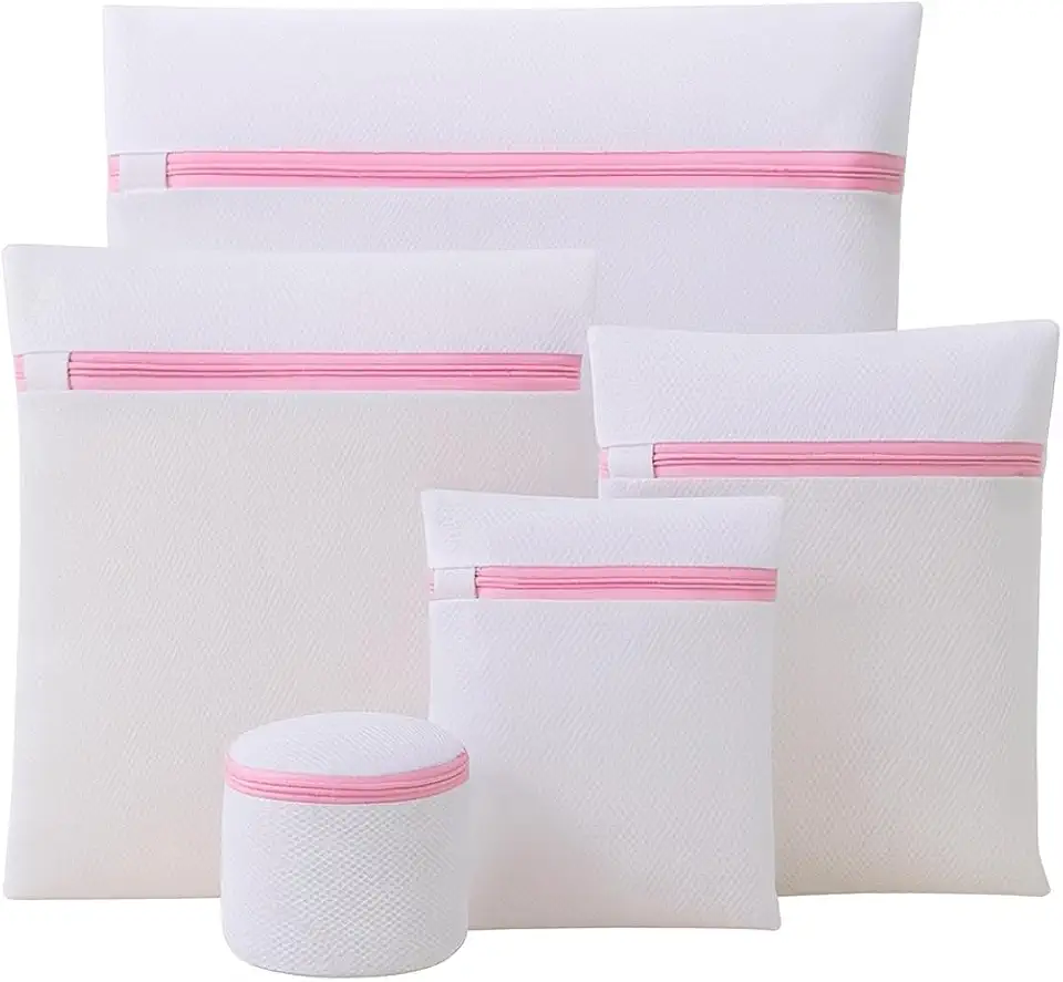 Kit 5 Sacos para Lavar Roupas Delicadas na Máquina de Lavar Zíper Reforçado Proteção para Lingerie Sutiã Peças Finas Premium Reutilizável