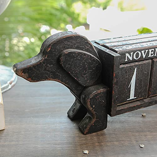 Nikky Home 2022 Rustic Wood Month Date Blocks Large Perpetual Calendar Desk Accessory, Shabby Chic Dog Shaped, Wooden Daily Calendar For Home And Office Decor, Black #TOP4