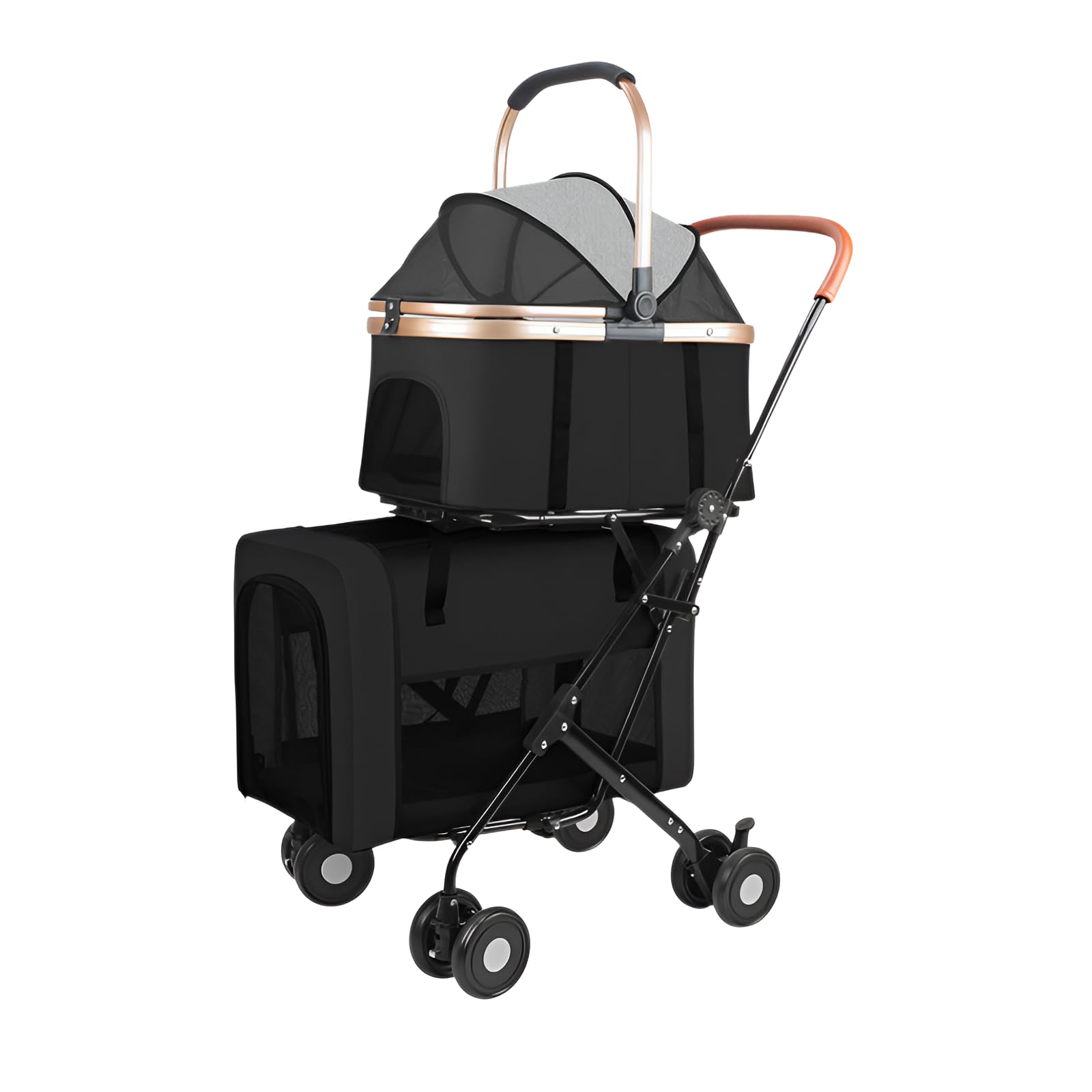 【✩.*˚M✩.*˚専用】ペットカート 2段式 ブラック 折りたたみ 軽量 新品 お出かけがぐんと楽に／ペットカート 軽量 折りたたみ 分離式 4輪 収納 ペットカート