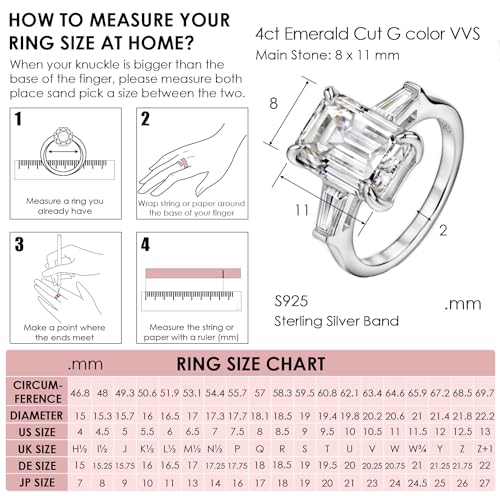 Michooyel S925 4ct Emerald Cut Cubic Zirconia Engagement Rings For Women (G, VVS) Wedding Ring Promise Ring Sterling Silver Wedding Band3
