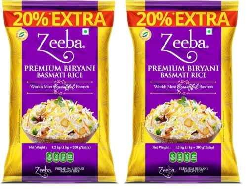 Image of Zeeba Premium Biryani Rice 1.2 Kg, Chef's Choice, Restaurant Style, Extra Long Grains (Cooked length upto 26mm*) (Pack of 2)