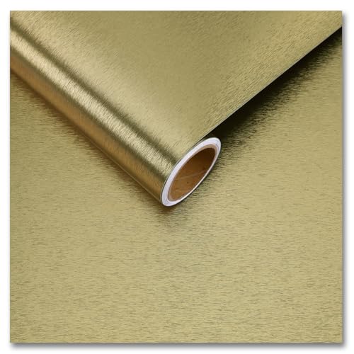 CRE8TIVE Thick Champagne Olive Gold Brushed Metallic Wallpaper for Kitchen Stainless Steel Contact Paper 12"x354" Removable Adhesive Gold Peel and Stick Wallpaper for Cabinets Backsplash Appliances