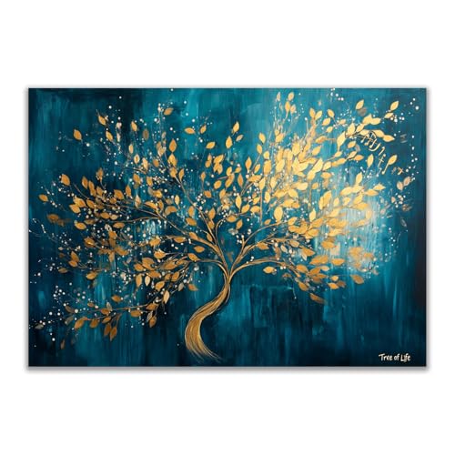 DMZPKZB Grande Arte Murale Albero Della Vita albero Stampe Artistiche Su Tela Colorate, Quadri Astratti, Per Gallerie,Camere Da Letto,Soggiorni E Hotel(Blu ottanio)-70x100cm Non incorniciato