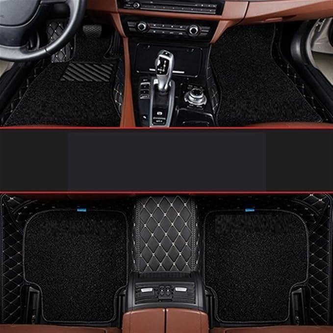 Image of 7D Premium Leatherette Car Foot Mat for Jaguar F-Type (2018-2024) | Luxurious & Elegant Look | 100% Waterproof and Dust Proof | Custom Fitted 7D Car Floor Tray Mat - Black with Beige