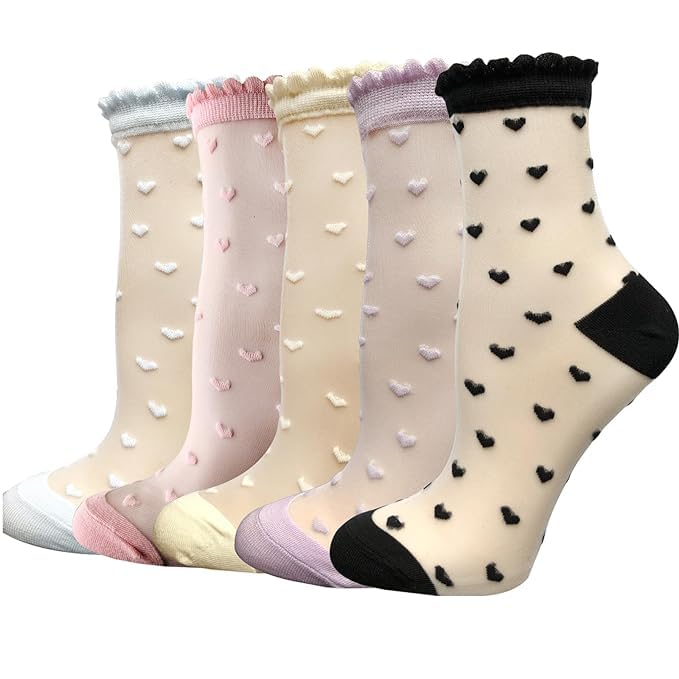 women sheer socks thin summer socks liners lace tulle ankle transparent cute cuff socks pack of 5 pairs