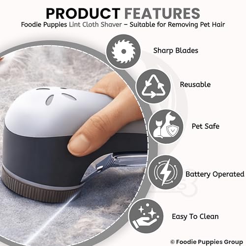 Image of Foodie Puppies Pet Lint Remover for Clothes (Cloth Shaver) Battery Operated Lint Remover with 6-Leaf Stainless Steel Blades, Fabric Fuzz & Pill Remover for Wool, Cotton, Sofa, Furniture & Blankets