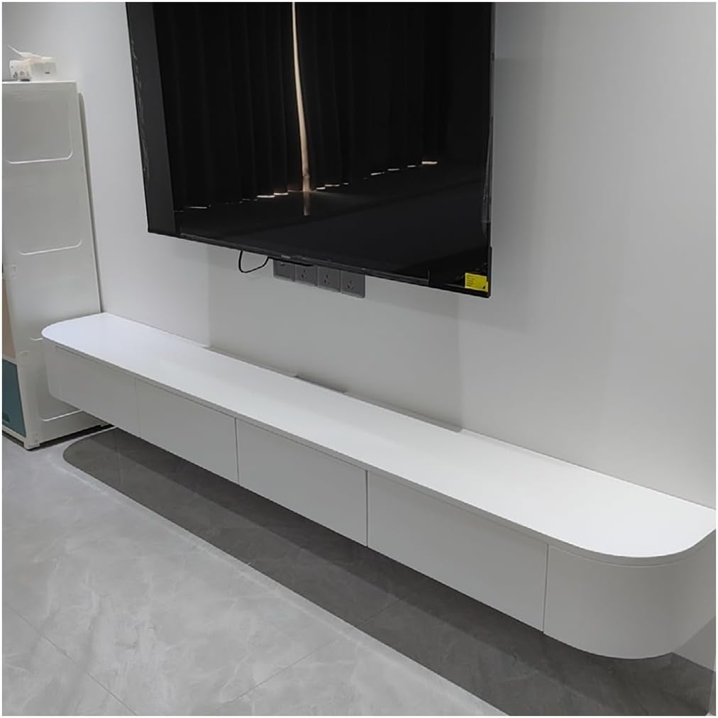 180 cm Long White TV Cabinet Hanging TV Lowboard with 2 Drawers and 1 Flap Door Living Room Bedroom Entertainment Media Console TV Board with Cable Management
