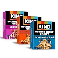 KIND Healthy Grains Energy® Bars 30ct Variety Pack, Dark Chocolate Chunk, Peanut Butter Dark Chocolate, and Mixed Berry, 18-21g Whole Grains, Made with Super Grains, Gluten Free Snacks