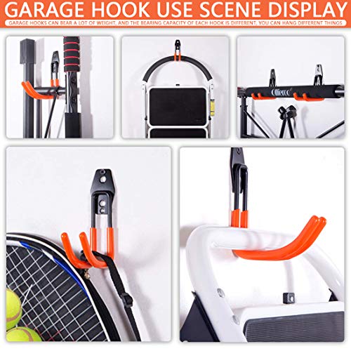 Tompig Garage Hook, 13 Pack Garage Bike Hook Steel Wall Hooks Heavy Duty, Wall Mount Garage Storage Hooks with Anti-Slip Coating Storage Hooks for Tools, Ladder, Utility, Bike Hooks (Orange)
