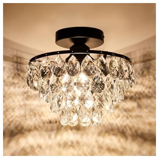 YYJLX Modern Small Crystal Ceiling Light Fixture Mini Black Semi Flush Mount Chandelier Light Fixture for Hallway Bedroom Bathroom Closet e26