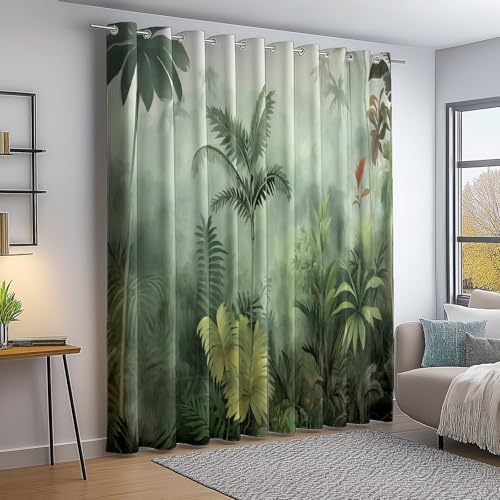 100% Blickdichte Vorhänge Retro Tropische Pflanzen Dschungel Bedruckte...