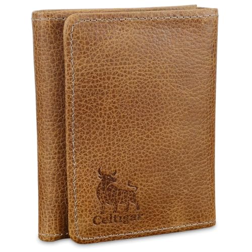 Carteira Masculina De Couro Legítimo Trifold Comporta RG CNH Cartões Antifurto Bloqueio Rfid - 289 (Whisky - Couro CBFF)