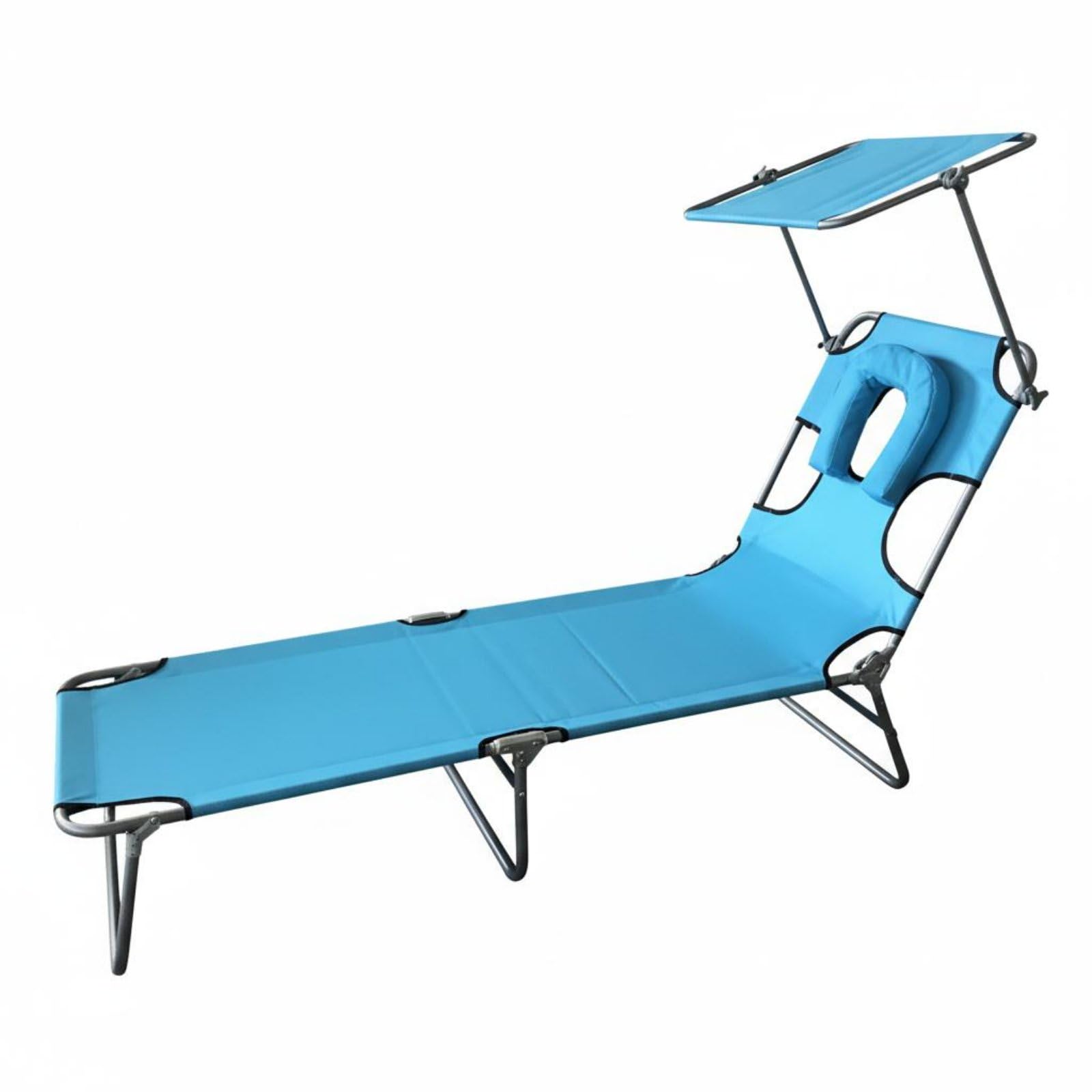 KiBcsLic Face Down Tanning Chair 4-Position Foldable Sunbathing Cot with Face Hole Portable Lightweight Beach Chair Folding Sun Lounger Outdoor Chaise Lounge Chair for Beach, Sky Blue