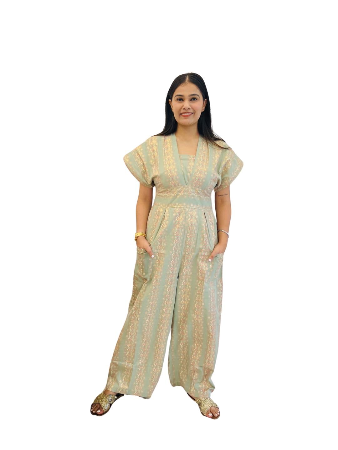 Pista Green Festive Jumpsuit|Comfort fit |side pockets-image-36