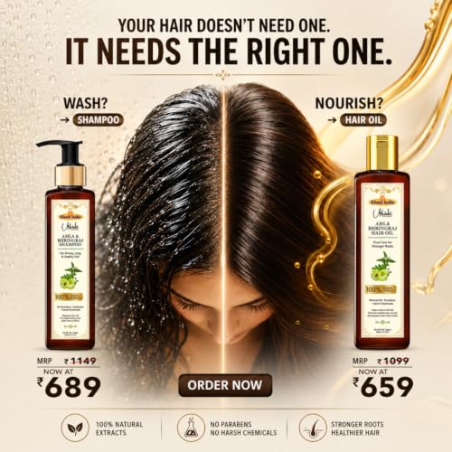 Image of Khadi Utkrisht Premium Amla & Bhringraj Hair Shampoo and Hair Oil Combo | Herbal Ayurvedic Hair Growth & Hair Fall Control Kit | Nourishes Scalp, Strengthens Hair Roots, Reduces Breakage, Adds Shine | Suitable for All Hair Types- Pack of 2