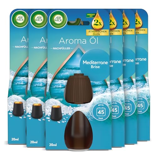 Air Wick Aroma-Öl Flakon Nachfüller Duft: Mediterrane Brise Zitrischer Wohnungsduft mit ätherischen Ölen 6 x 20ml Duftöl Set