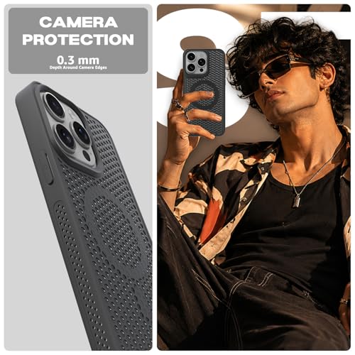 Image of Pikkme Back Cover for iPhone 15 Pro Max | Honeycomb Cooling Design | Silicone Heat Dissipation | Mag-Safe Compatible | Shockproof Camera Protection Bumper Case (Black)