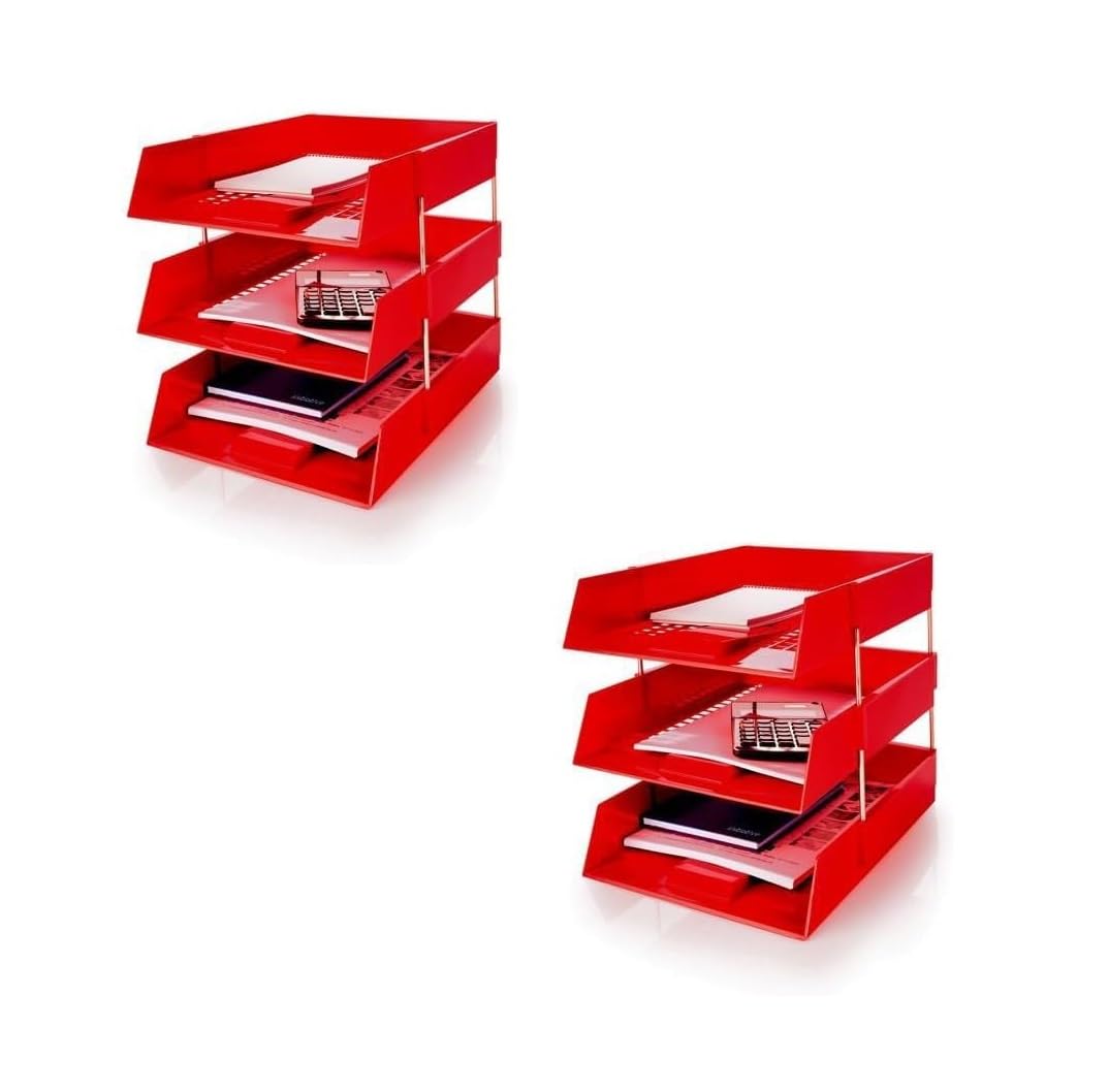 Evrite Red A4 Letter Trays With Risers Letter Tray - Pack Of 6 Trays + 4 Riser Sets
