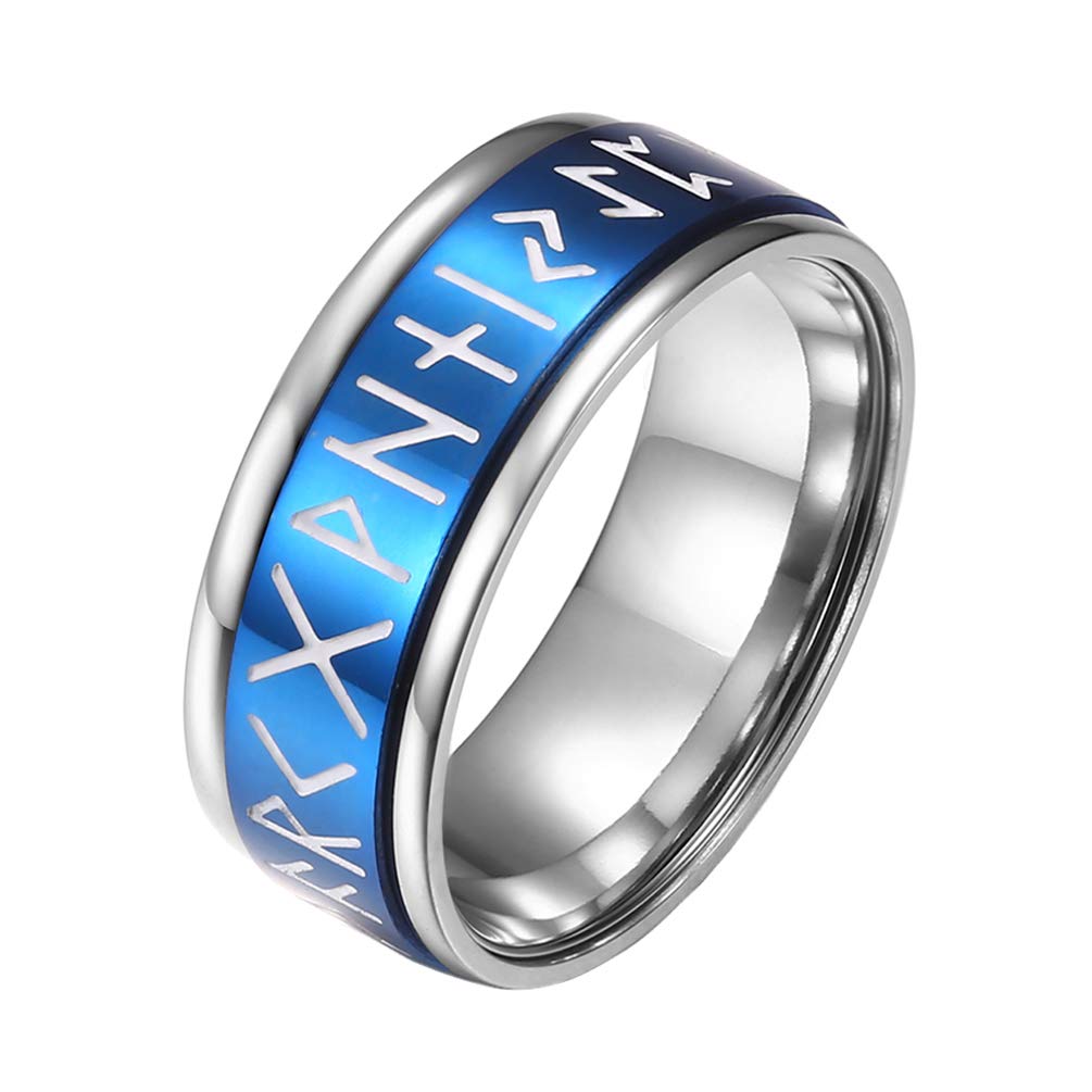 IFUAQZ 8mm Men's Stainless Steel Spinner Ring Luminous Glow Nordic Viking Rune Band