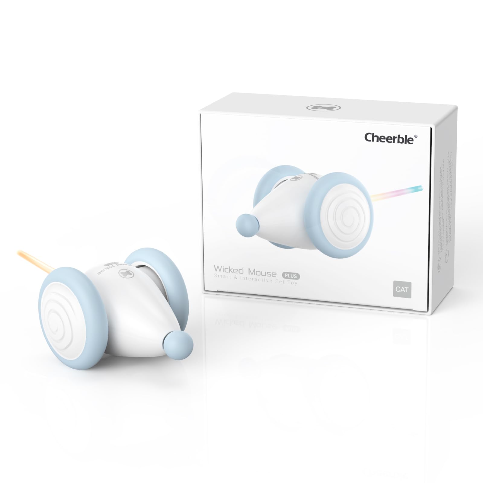 Cheerble Jouet Chat Interactif, Jouet Chat Interieur, Jouet Automatique pour Chat avec Lumières LED, Deux Vitesses, Rechargeable par USB, Souris Automatique Wicked Mouse, Cadeau pour Chaton (Bleu)