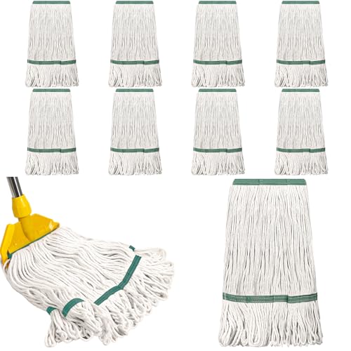 Image of Eccliy 10 Pack Commercial Mop Head Replacement, Cotton String, White, Green