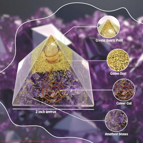 Image of Amethyst Crystal Pyramid | 2 Inch | Feng Shui & Vastu Correction | Crystal Pyramid for Positive Energy, Meditation, Health | Home & Office Decor | Gift | Study Table