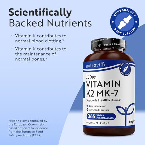 Vitamin K2 MK 7 200mcg - 1 Year Supply - 365 Vegan Micro Tablets (Not Capsules) - Supports Maintenance of Normal Bones - High Strength Menaquinone MK7 - Made in The UK by Nutravita - Image 3