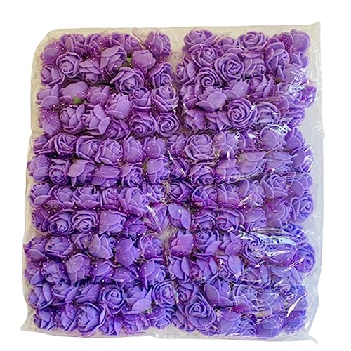 creative balloons Purple Foam Roses with Stem Lace Edge 144 Pcs Fake Flowers Artificial Roses for Decoration DIY Crafts Rose Bouquet Flower Buds Wedding Party Foam Rose Garland Pack of 1