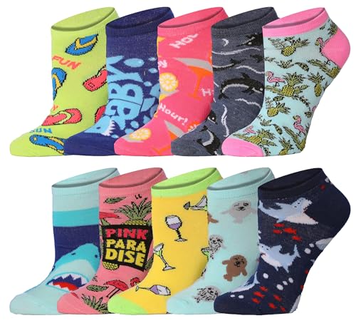 Image of Tipi Toe Women's 10 Pairs Lightweight Colorful Socks - Fun Low Cut Patterns for All-Day Comfort and Easy Everyday Style
