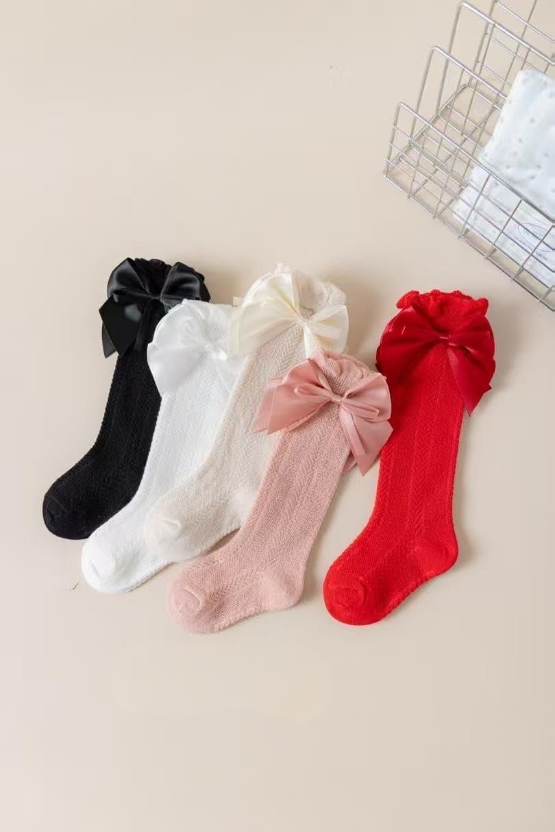 HUNTSMANS ERA Cotton Baby Girl Knee High Bow Princess Socks, Soft and Breathable (Pack of 4) (IN, Age, 12 Months, 24 Months, MULTICOLOR-A) 2