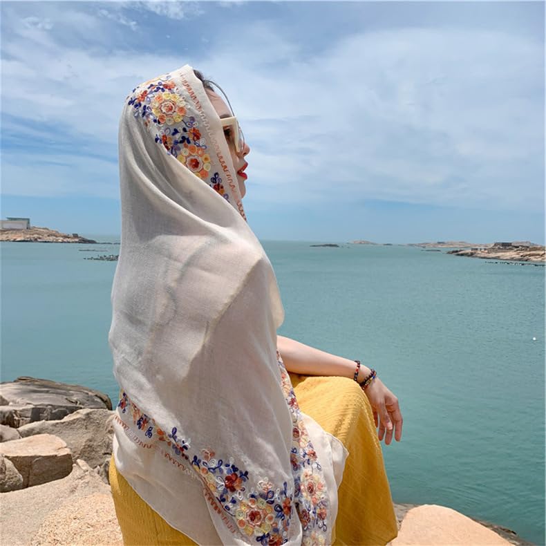 Ethnic Style Summer Sun Protection Desert Tourism Shawl Beach Embroidery Thin Vacation Scarf3