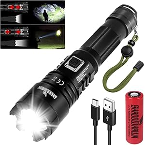 Shadowhawk Torches LED Super Bright, 12000 Lumens Rechargeable LED Torch, USB Tactical Flashlight, XHP70.2, IP67…