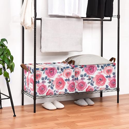 Boîte de rangement aquarelle rose imperméable pour placard et vêtements - 8