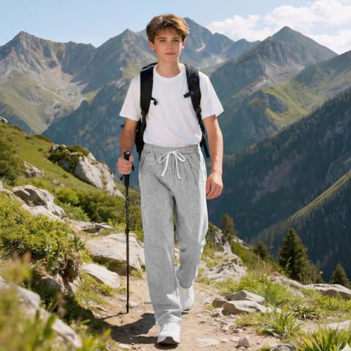 BSBUY Kinder Generisch Baggy Jogginghose, Elastischer Jogger Hose Weites mit Taschen, Teenager Bequem Sweatpants, Casual Bein Lange Cargohose für Jungen Sporthose Outdoor Trainingshosen(L, Grau)