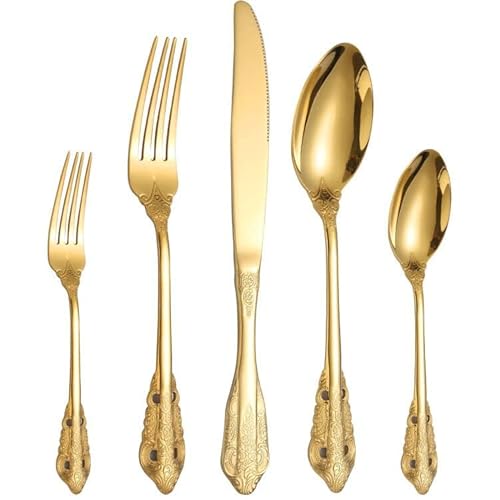 A · HOUSEWARE Royal Silverware Gold Retro Stainless Steel Flatware