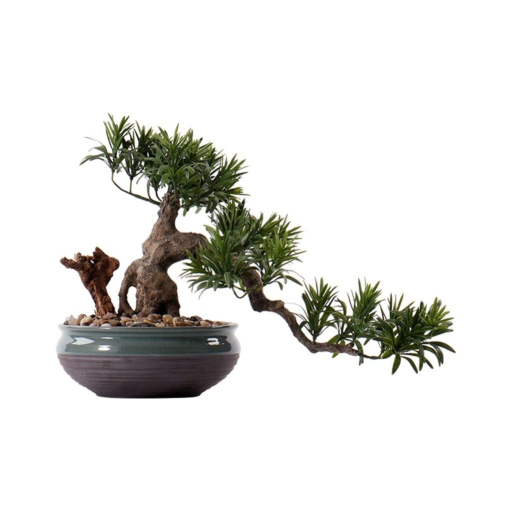Faux plantes verdoyantes pin-bonsaï sans entretien pour bureau sombre