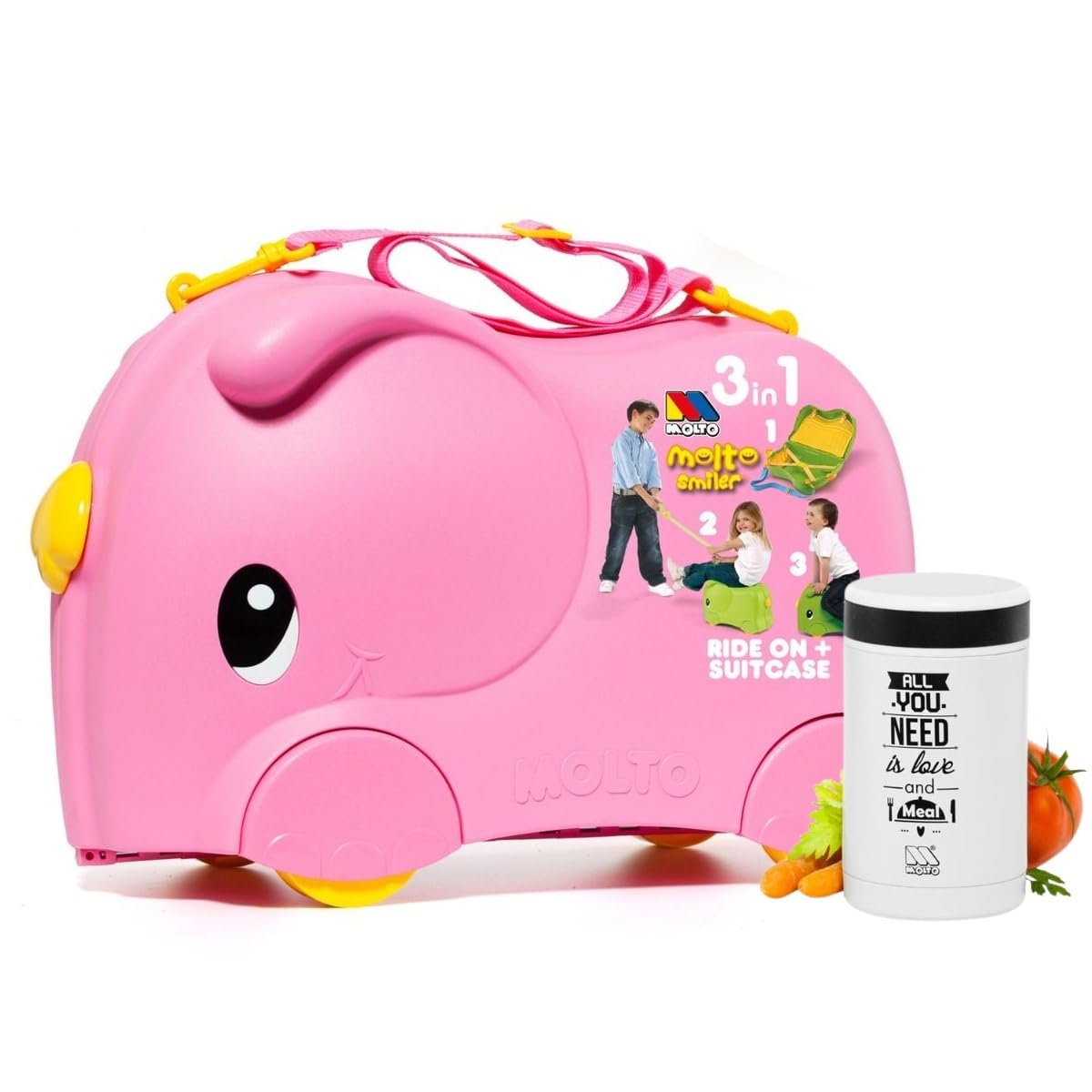 Valigia Smiler Rosa + Thermo 500 ml | Bagaglio da Viaggio Giocattolo Educativo