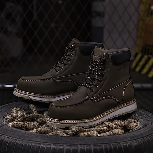 Image of Steel Moc Toe Waterproof Safety Work Boots For Men,Fashion Classic Insulated Industrial Construction Ankle Shoes Dark Brown 6 Inch Footwear