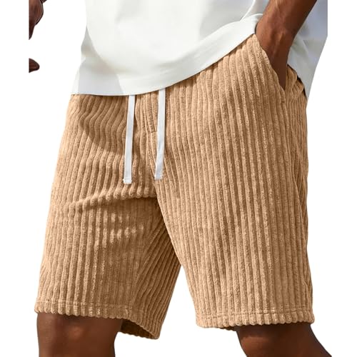 Pantalones cortos de pana para hombre, informales, con cordón, pantalones cortos de verano para correr, trabajo, correr, correr, descansar, playa, pantalones cortos con bolsillos, caqui, XL