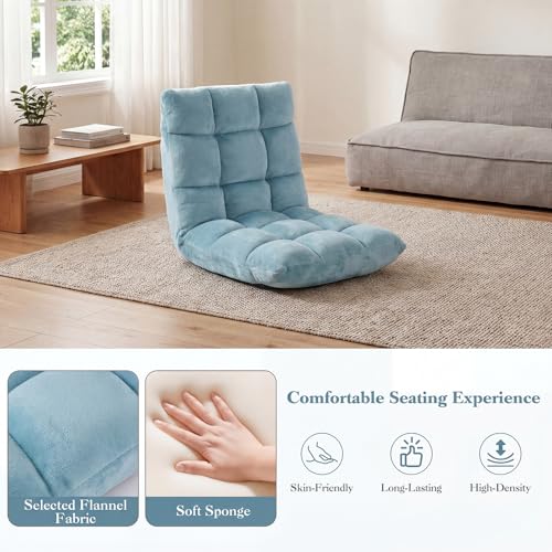 Image of Giantex Folding Floor Chair with Back Support, 14 Adjustable Position, Padded Sleeper Bed, Couch Recliner, Gaming Video Chairs for Adults, Meditation, Living Room (Lake Blue)