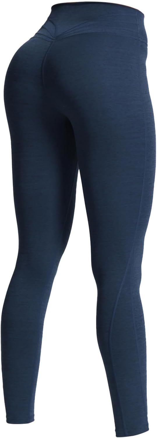 Aoxjox High Waisted Workout Leggings for Women Compression Tummy Control Trinity Buttery Soft Yoga Pants 26" Dark Blue Marl(size Up for Less Compression) Small