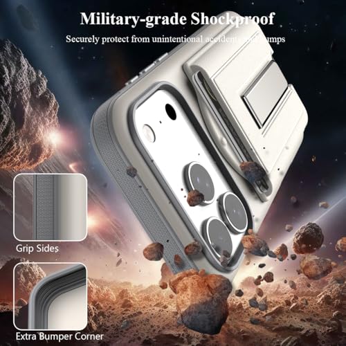 Image of Nvollnoe for iPhone 17 Pro Case with Card Holder & Screen Protector, Compatible with Magsafe, Built-in Kickstand, Detachable Magnetic Wallet Case for iPhone 17 Pro(White)