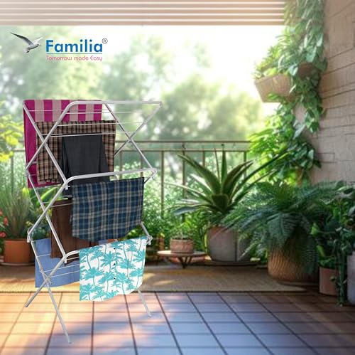 Image of Familia Heavy Duty Steel Premium 3 Tier-18 Rods (60 Feet Drying Length) Clothes Drying Stand Steel for Balcony Cloth Drying Stand Foldable Clothes Stand for Drying Cloth Dryer Stand
