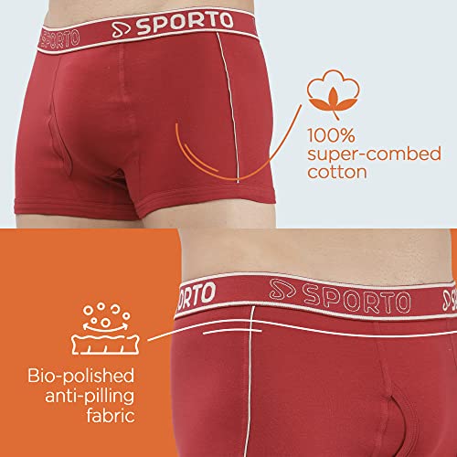 Image of sporto Men's Mid-Rise Super Soft & Comfortable Solid Cotton Square Trunks with No-Fold & No-Pinch Elastic Waistband (Combo Pack)