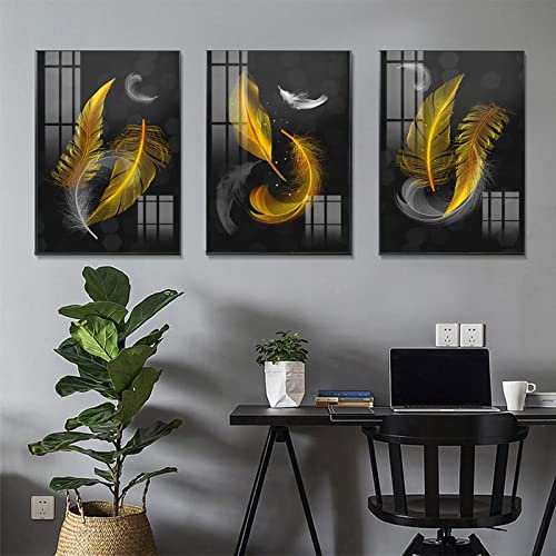 Affiche plume or art abstrait KEBIA - Lot de 3 toiles de décoration murale 30x45cm - 4